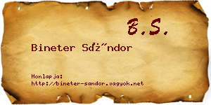 Bineter Sándor névjegykártya